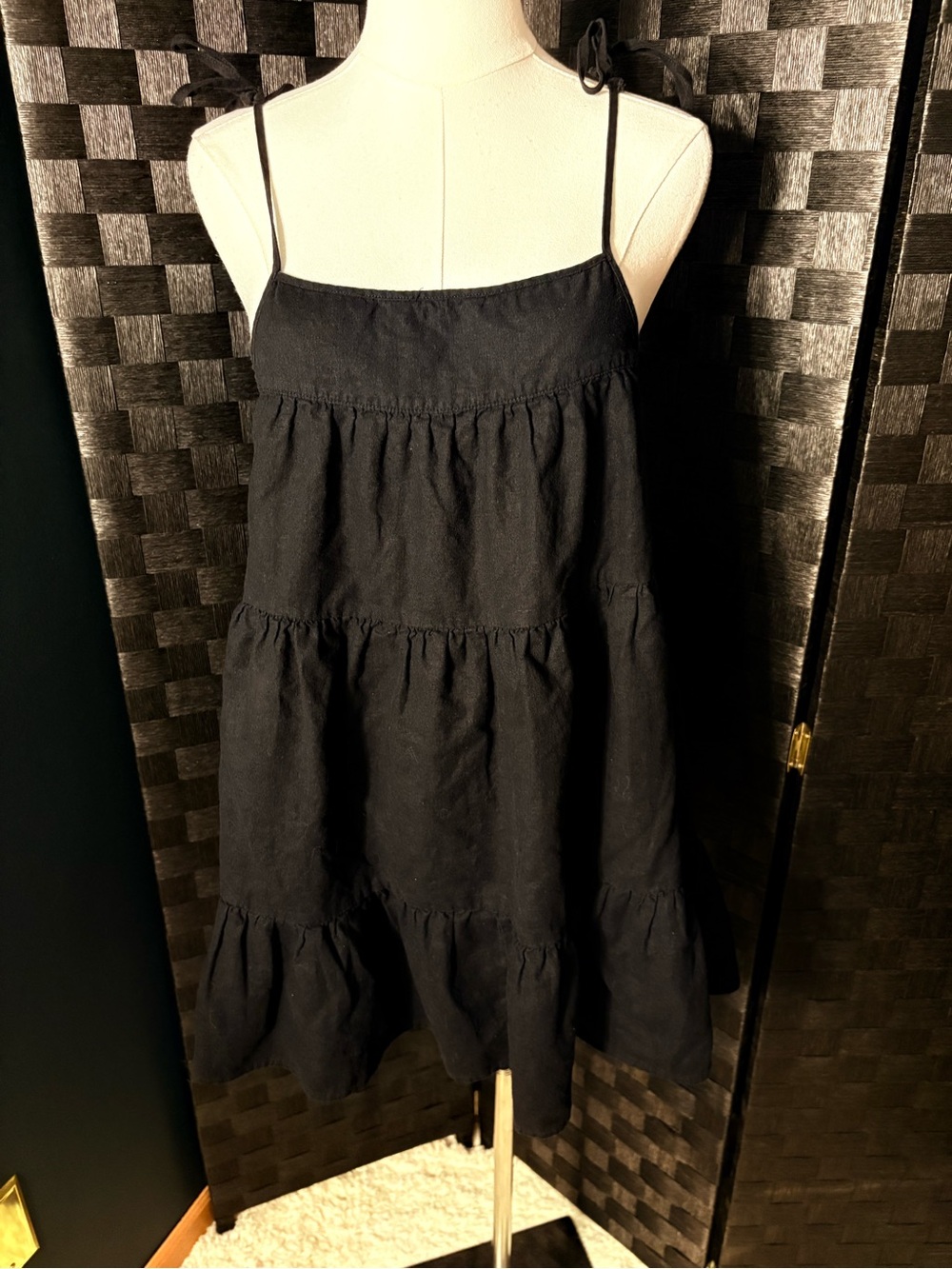 Victoria’s Secret Tiered Black Linen-Blend Mini Sundress Cover Up